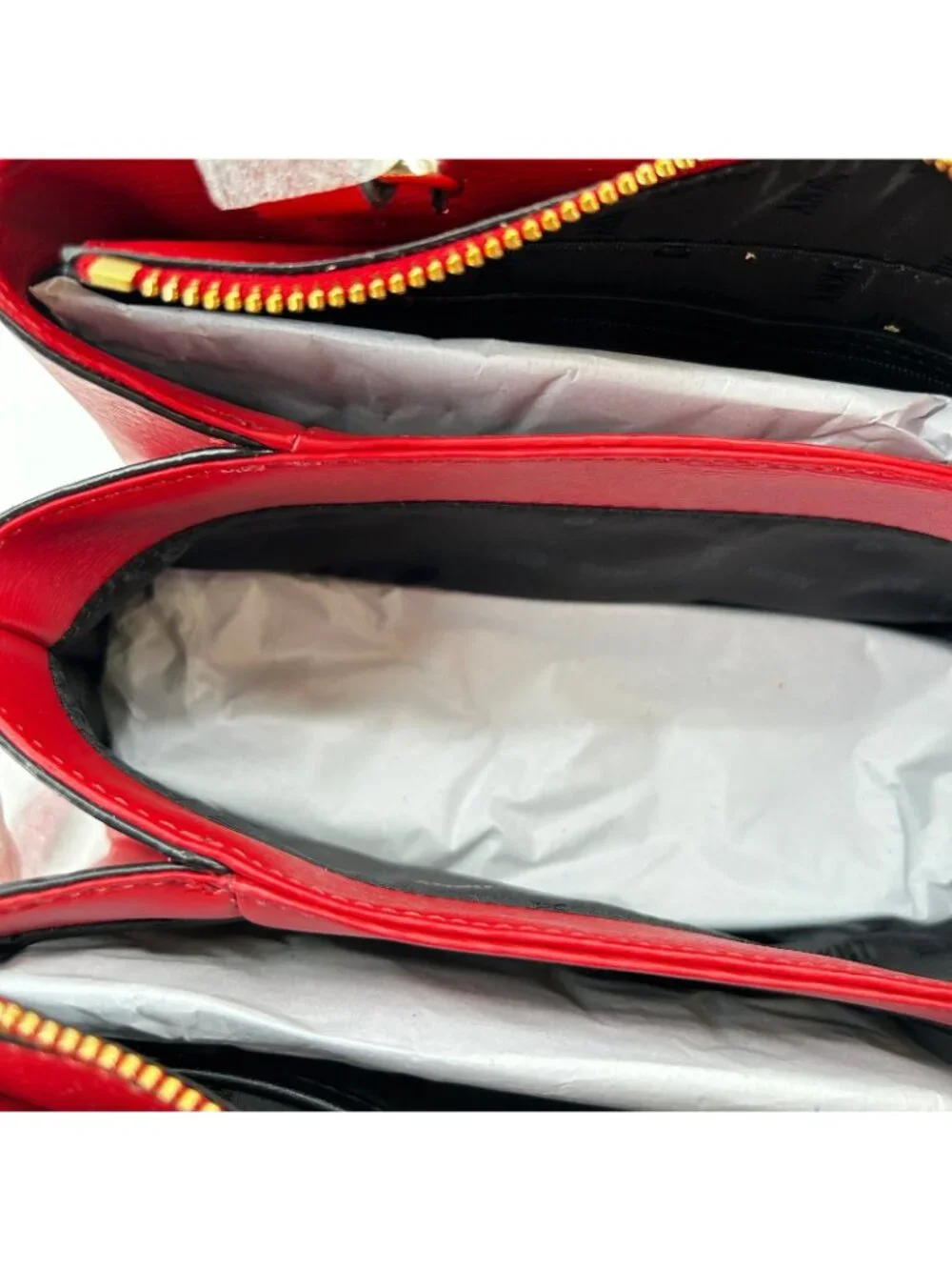 DKNY Paige Satchel Red Leather Zip Double Handle Gold Hardware Lined Structured